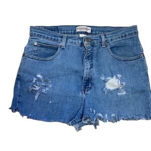 London Jean Jorts Original‎ Classic Womens Blue Distressed Denim Shorts Size 14